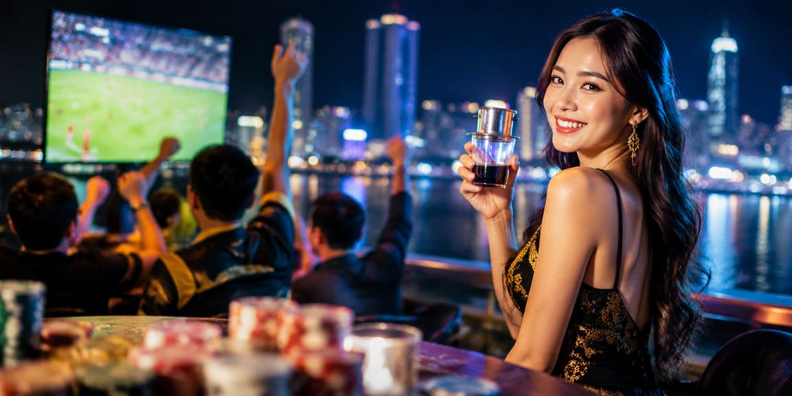 Người dùng tại Nha Trang uống cà phê và xem chính sách bảo mật trên điện thoại